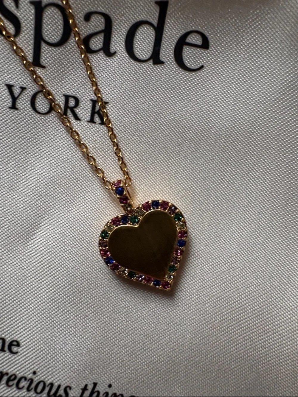 kate spade Gold Heart Necklace with Multicolor Crystal Border adjustable - Picture 2 of 8
